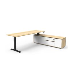 Boost Plus Executive Desk & Right Hand Side Cabinet - Black Frame 2100x750mm Natural Oak Desktop