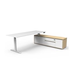 Boost Plus Executive Desk & Right Hand Side Cabinet - White Frame 2100x750mm Natural White Desktop