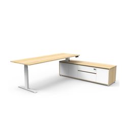 Boost Plus Executive Desk & Right Hand Side Cabinet - White Frame 2100x750mm Natural Oak Desktop