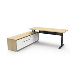 Halo Plus Executive Desk & Left Hand Side Cabinet & Modesty Panel - Black Frame 1800x750mm Natural Oak Desktop