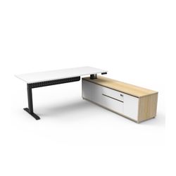 Halo Plus Executive Desk & Right Hand Side Cabinet & Modesty Panel - Black Frame 1800x750mm Natural White Desktop