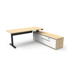 Halo Plus Executive Desk & Right Hand Side Cabinet & Modesty Panel - Black Frame 1800x750mm Natural Oak Desktop