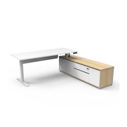 Halo Plus Executive Desk & Right Hand Side Cabinet & Modesty Panel - White Frame 1800x750mm Natural White Desktop