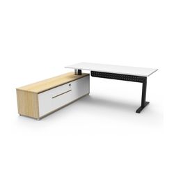 Halo Plus Executive Desk & Left Hand Side Cabinet & Modesty Panel - Black Frame 1800x900mm Natural White Desktop