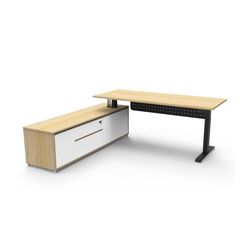 Halo Plus Executive Desk & Left Hand Side Cabinet & Modesty Panel - Black Frame 1800x900mm Natural Oak Desktop