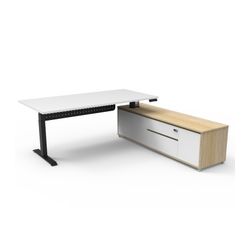 Halo Plus Executive Desk & Right Hand Side Cabinet & Modesty Panel - Black Frame 1800x900mm Natural White Desktop