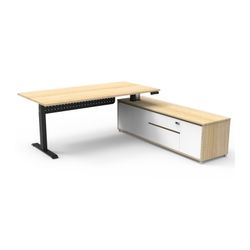 Halo Plus Executive Desk & Right Hand Side Cabinet & Modesty Panel - Black Frame 1800x900mm Natural Oak Desktop