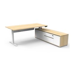 Halo Plus Executive Desk & Right Hand Side Cabinet & Modesty Panel - White Frame 1800x900mm Natural Oak Desktop