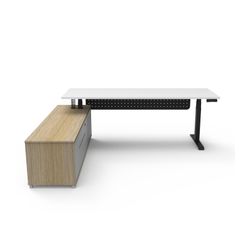Halo Plus Executive Desk & Left Hand Side Cabinet & Modesty Panel - Black Frame 2100x750mm Natural White Desktop