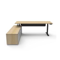 Halo Plus Executive Desk & Left Hand Side Cabinet & Modesty Panel - Black Frame 2100x750mm Natural Oak Desktop