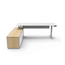 Halo Plus Executive Desk & Left Hand Side Cabinet & Modesty Panel - White Frame 2100x750mm Natural White Desktop