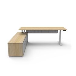 Halo Plus Executive Desk & Left Hand Side Cabinet & Modesty Panel - White Frame 2100x750mm Natural Oak Desktop