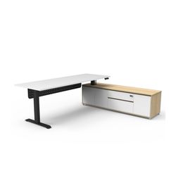 Halo Plus Executive Desk & Right Hand Side Cabinet & Modesty Panel - Black Frame 2100x750mm Natural White Desktop