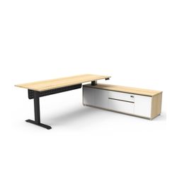 Halo Plus Executive Desk & Right Hand Side Cabinet & Modesty Panel - Black Frame 2100x750mm Natural Oak Desktop