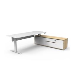 Halo Plus Executive Desk & Right Hand Side Cabinet & Modesty Panel - White Frame 2100x750mm Natural White Desktop