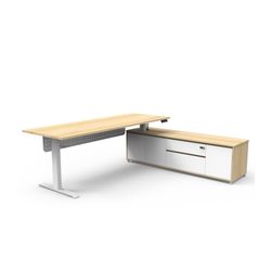 Halo Plus Executive Desk & Right Hand Side Cabinet & Modesty Panel - White Frame 2100x750mm Natural Oak Desktop