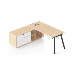 Casa Executive Desk & Left Hand Side Cabinet Eternity Leg - Desktop 1800x800mm Black Frame Natural Oak Top