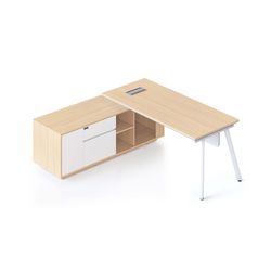 Casa Executive Desk & Left Hand Side Cabinet Eternity Leg - Desktop 1800x800mm White Frame Natural Oak Top