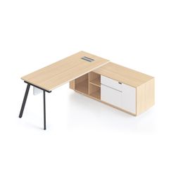 Casa Executive Desk & Right Hand Side Cabinet Eternity Leg - Desktop 1800x800mm Black Frame Natural Oak Top
