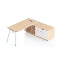 Casa Executive Desk & Right Hand Side Cabinet Eternity Leg - Desktop 1800x800mm White Frame Natural Oak Top