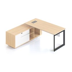 Casa Executive Desk & Left Hand Side Cabinet Loop Leg - Desktop 1800x800mm Black Frame Natural Oak Top