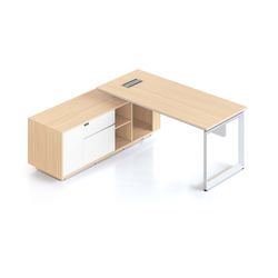Casa Executive Desk & Left Hand Side Cabinet Loop Leg - Desktop 1800x800mm White Frame Natural Oak Top