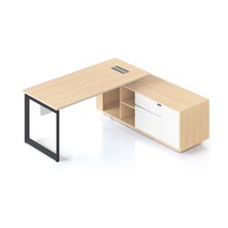Casa Executive Desk & Right Hand Side Cabinet Loop Leg - Desktop 1800x800mm Black Frame Natural Oak Top