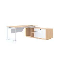 Casa Executive Desk & Right Hand Side Cabinet Loop Leg - Desktop 1800x800mm White Frame Natural Oak Top