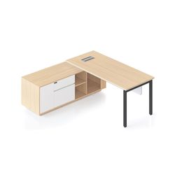 Casa Executive Desk & Left Hand Side Cabinet Profile Leg - Desktop 1800x800mm Black Frame Natural Oak Top