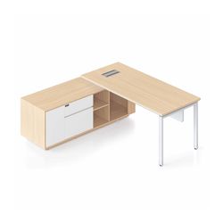 Casa Executive Desk & Left Hand Side Cabinet Profile Leg - Desktop 1800x800mm White Frame Natural Oak Top