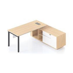 Casa Executive Desk & Right Hand Side Cabinet Profile Leg - Desktop 1800x800mm Black Frame Natural Oak Top