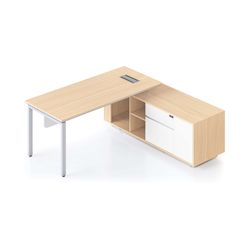 Casa Executive Desk & Right Hand Side Cabinet Profile Leg - Desktop 1800x800mm White Frame Natural Oak Top