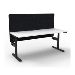 Rapid Halo Plus Height Adjustable Desk with Black Eco Screen 1200mm Black Frame Natural White Scallop Top
