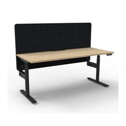 Rapid Halo Plus Height Adjustable Desk with Black Eco Screen 1200mm Black Frame Natural Oak Scallop Top