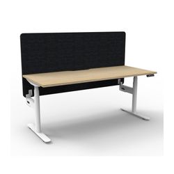 Rapid Halo Plus Height Adjustable Desk with Black Eco Screen 1200mm White Frame Natural Oak Scallop Top