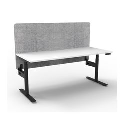 Rapid Halo Plus Height Adjustable Desk with Grey Eco Screen 1500mm Black Frame Natural White Scallop Top