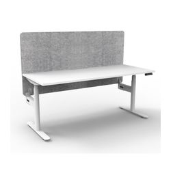 Rapid Halo Plus Height Adjustable Desk with Grey Eco Screen 1500mm White Frame Natural White Scallop Top
