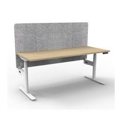 Rapid Halo Plus Height Adjustable Desk with Grey Eco Screen 1500mm White Frame Natural Oak Scallop Top