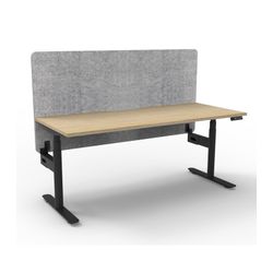 Rapid Halo Plus Height Adjustable Desk with Grey Eco Screen 1800mm Black Frame Natural Oak Scallop Top