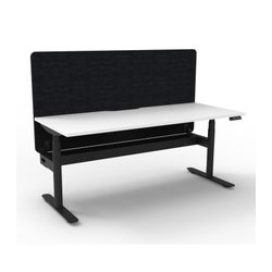 Rapid Halo Plus Height Adjustable Desk with Black Eco Screen & Cable Tray 1200mm Black Frame Natural White Scallop Top