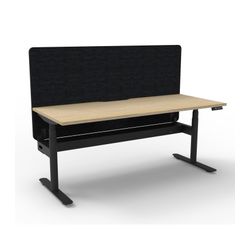Rapid Halo Plus Height Adjustable Desk with Black Eco Screen & Cable Tray 1200mm Black Frame Natural Oak Scallop Top