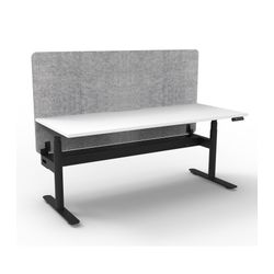 Rapid Halo Plus Height Adjustable Desk with Grey Eco Screen & Cable Tray 1500mm Black Frame Natural White Scallop Top