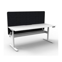 Rapid Halo Plus Height Adjustable Desk with Black Eco Screen & Cable Tray 1500mm White Frame Natural White Scallop Top