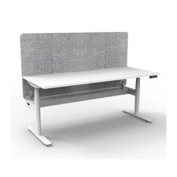Rapid Halo Plus Height Adjustable Desk with Grey Eco Screen & Cable Tray 1800mm White Frame Natural White Scallop Top