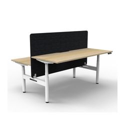 Rapid Halo Plus Height Adjustable Back to Back Desk with Black Eco Screen 1500mm White Frame Natural Oak Scallop Top