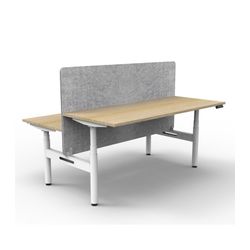 Rapid Halo Plus Height Adjustable Back to Back Desk with Grey Eco Screen 1500mm White Frame Natural Oak Scallop Top