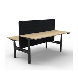 Rapid Halo Plus Height Adjustable Back to Back Desk with Black Eco Screen 1800mm Black Frame Natural Oak Scallop Top