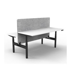 Rapid Halo Plus Height Adjustable Back to Back Desk with Grey Eco Screen 1800mm Black Frame Natural White Scallop Top