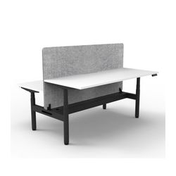 Rapid Halo Plus Height Adjustable Back to Back Desk with Grey Eco Screen & Cable Tray 1200mm Black Frame Natural White Scallop Top