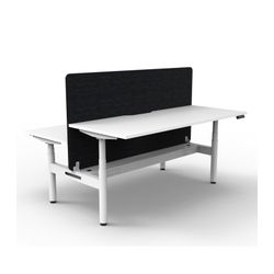 Rapid Halo Plus Height Adjustable Back to Back Desk with Black Eco Screen & Cable Tray 1200mm White Frame Natural White Scallop Top